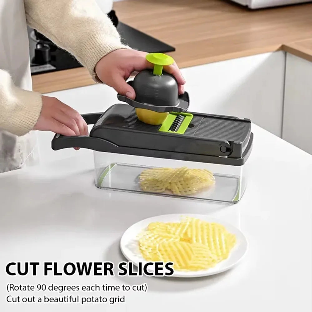 16-in-1 Vegetable Chopper, Slicer, Dicer & Grater with Container & Safety Guard
