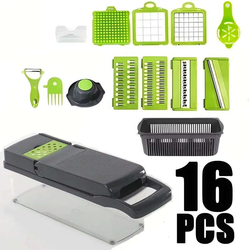 16-in-1 Vegetable Chopper, Slicer, Dicer & Grater with Container & Safety Guard