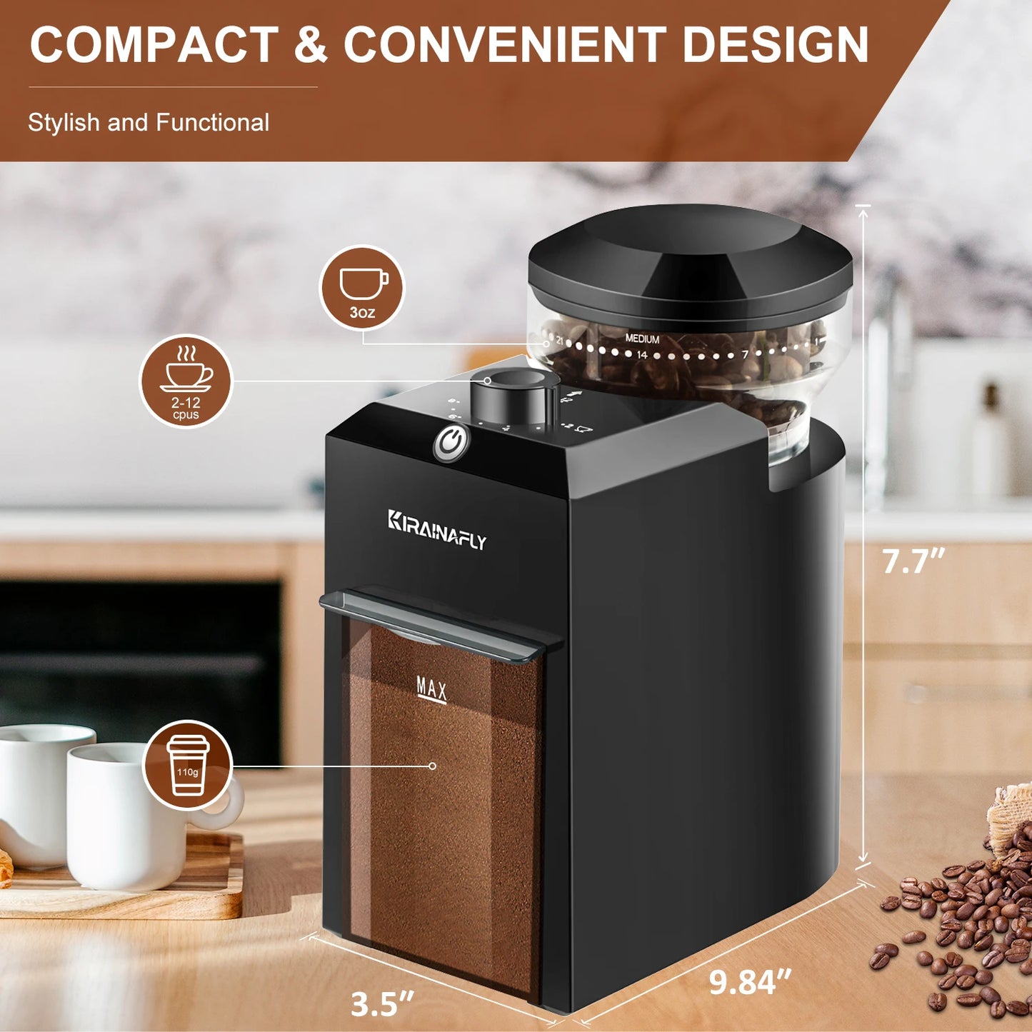 Automatic Burr Coffee Grinder – 28 Adjustable Settings for Espresso, French Press & Drip