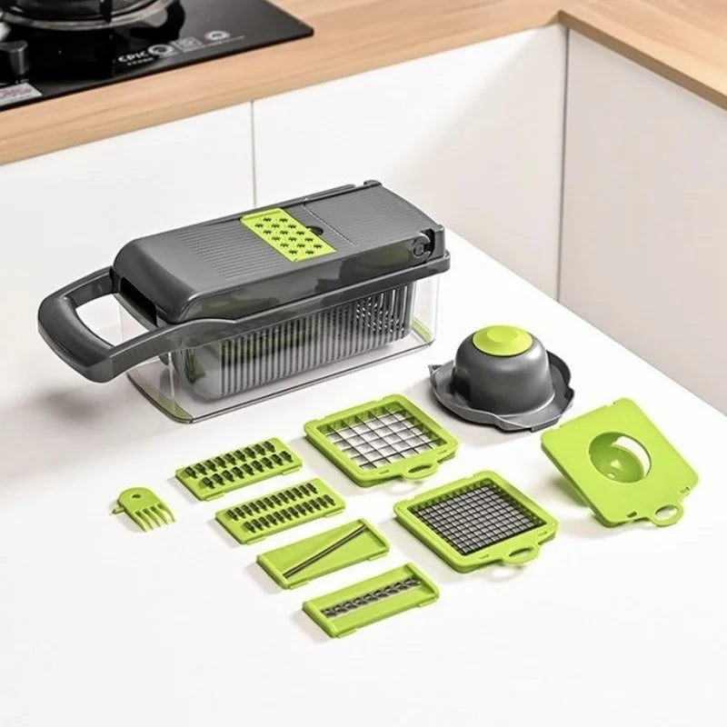 16-in-1 Vegetable Chopper, Slicer, Dicer & Grater with Container & Safety Guard