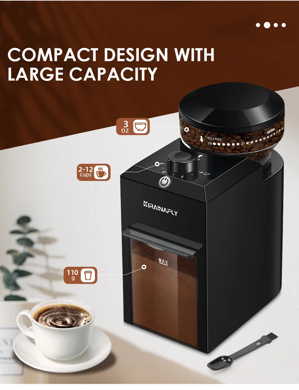Automatic Burr Coffee Grinder – 28 Adjustable Settings for Espresso, French Press & Drip