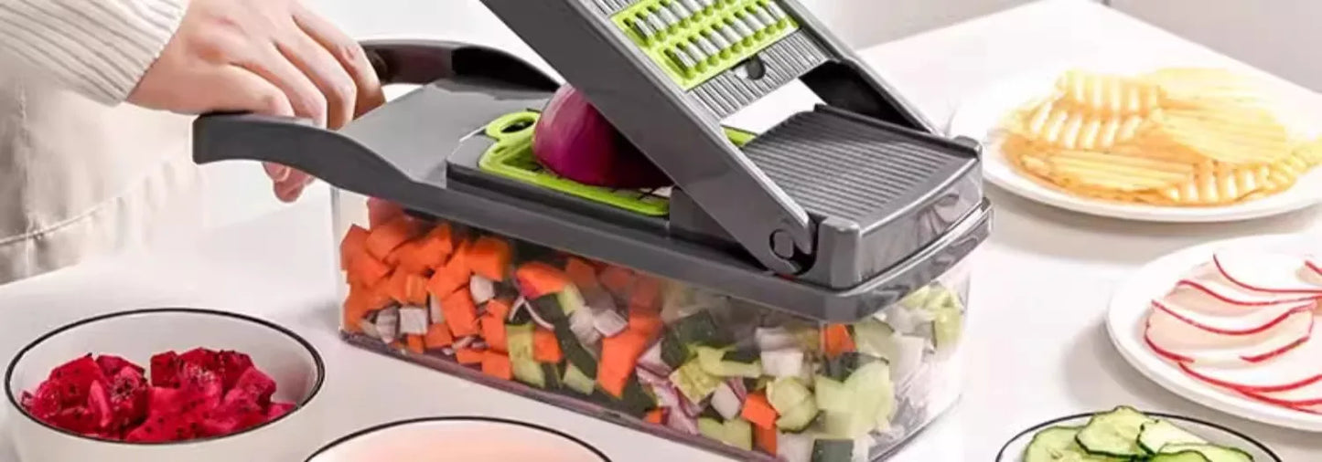 16-in-1 Vegetable Chopper, Slicer, Dicer & Grater with Container & Safety Guard