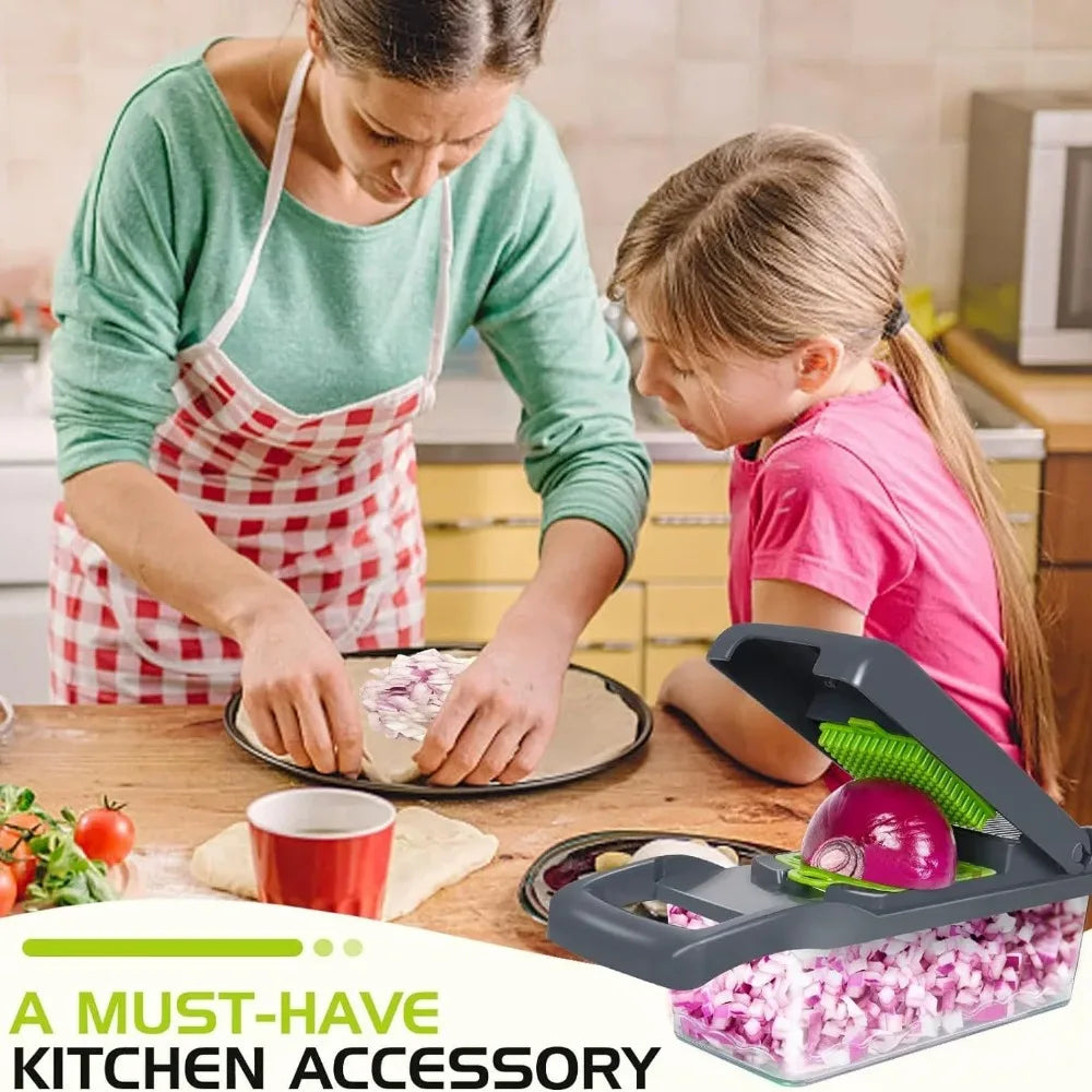 16-in-1 Vegetable Chopper, Slicer, Dicer & Grater with Container & Safety Guard